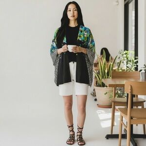 Bob Mackie Wearable Art Floral and Stripe Kimono NWT